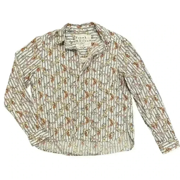 Frank & Eileen Silvio Untuckable Button-Up Shirt Floral Stripe Small S NEW Blue - Picture 1 of 5